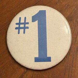 #1 Number One Blue Vintage Pinback Button Pin Round Circle